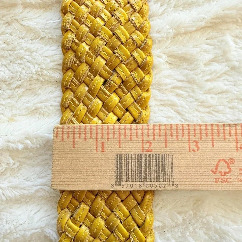 Territory Ahead Genuine Leather Woven Belt Mustard Yellow Size S/M